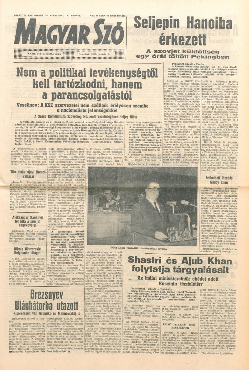 Magyar Szó, 23. évf. 1966. január 8. 6. sz. 1–12. oldal
