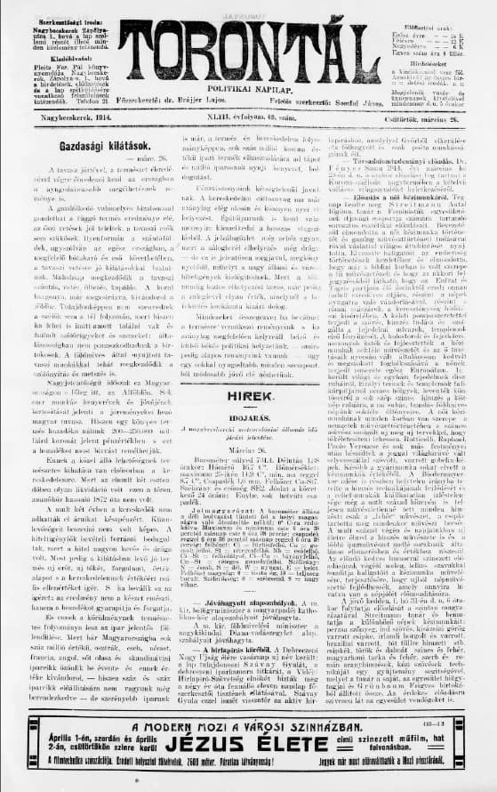 Torontál, 43. évf. 1914. március 26. 69. sz.