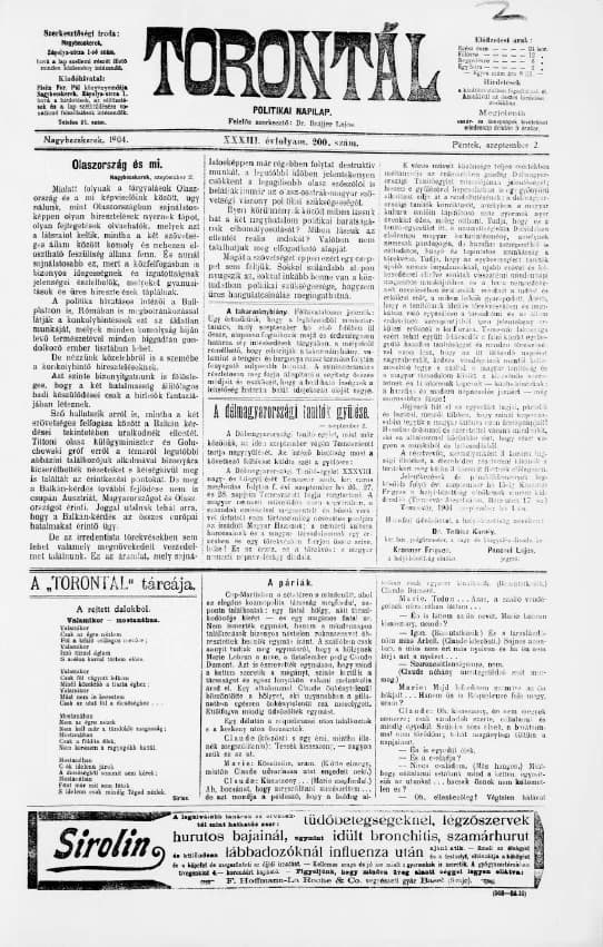 Torontál, 33. évf. 1904. szeptember 2. 200. sz.