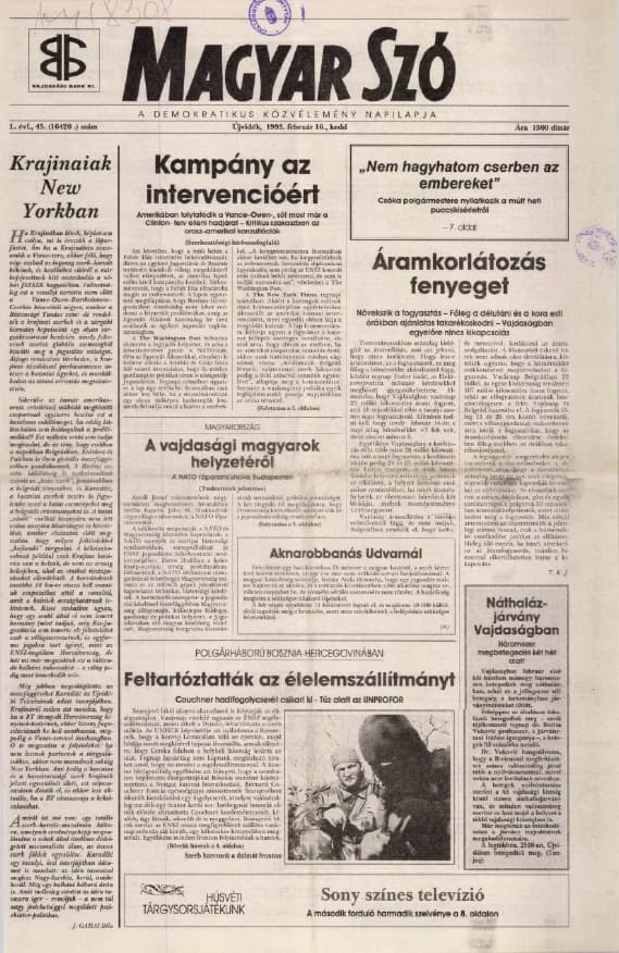 Magyar Szó, 50. évf. 1993. február 16. 45. sz. 1–16. oldal