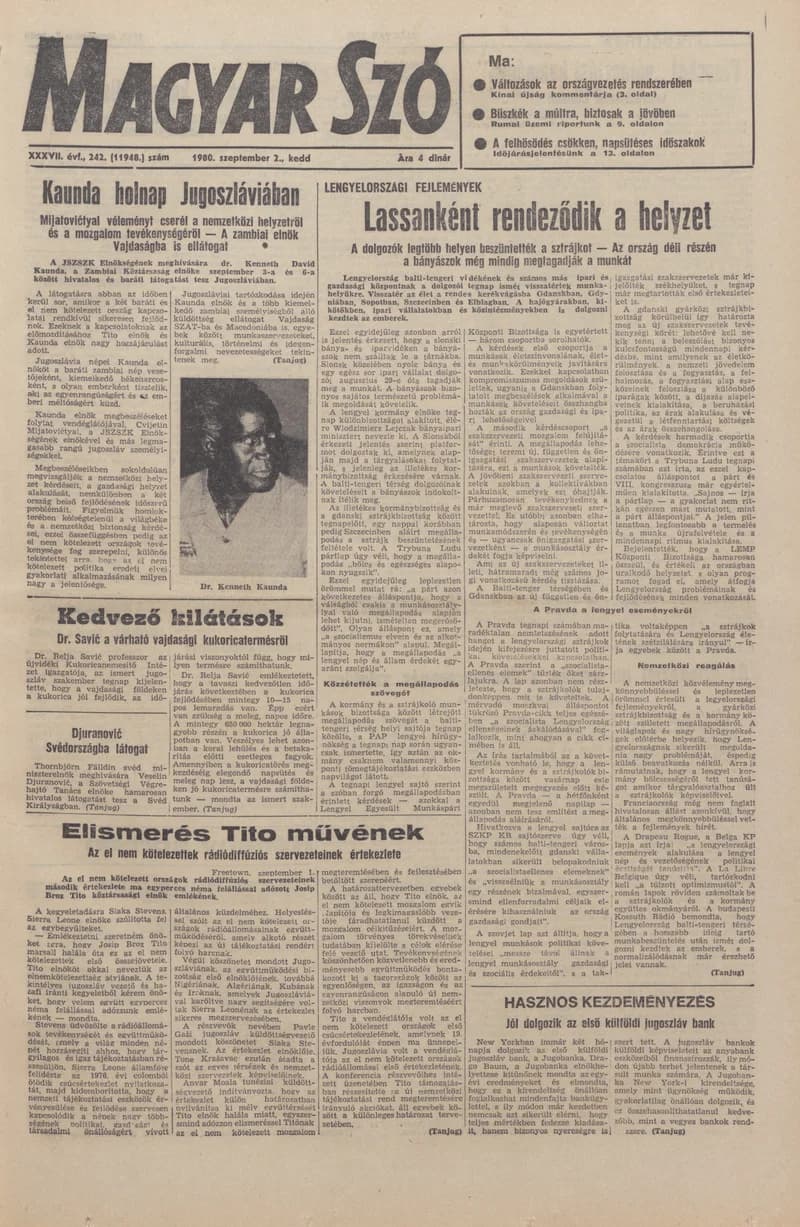 Magyar Szó, 37. évf. 1980. szeptember 2. 242. sz. 1–20. oldal