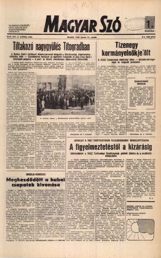 Magyar Szó, 46. évf. 1989. január 11. 8. sz. 1–20. oldal