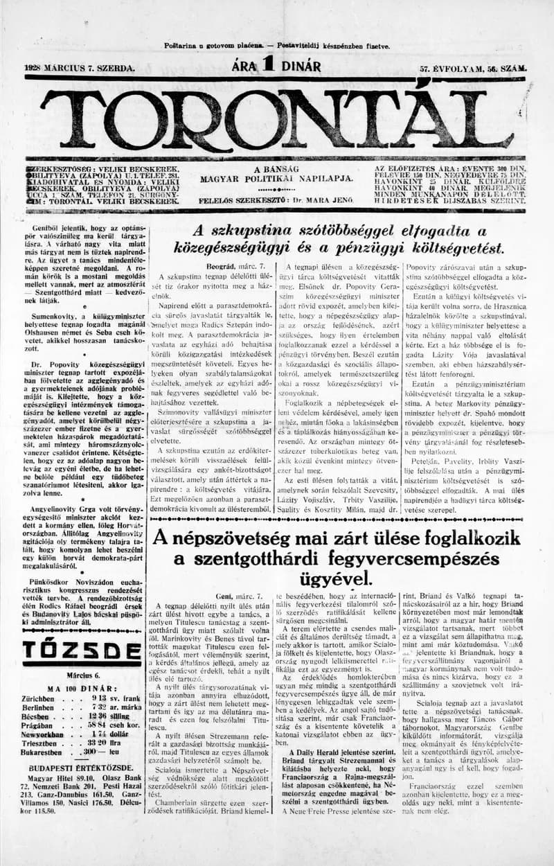 Torontál, 57. évf. 1928. március 7. 56. sz.
