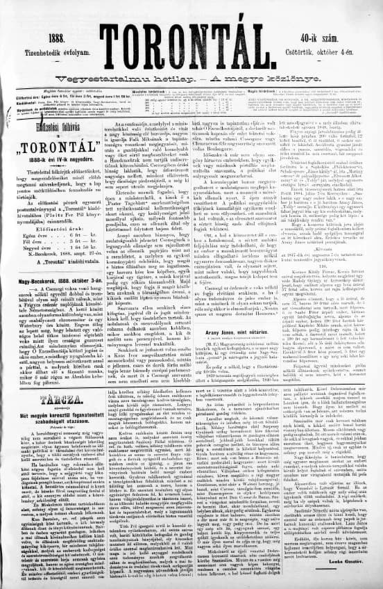 Torontál, 17. évf. 1888. október 4. 40. sz.