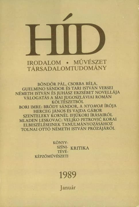 Híd, 53. évf. 1989. január. 1. sz. 1–124. oldal