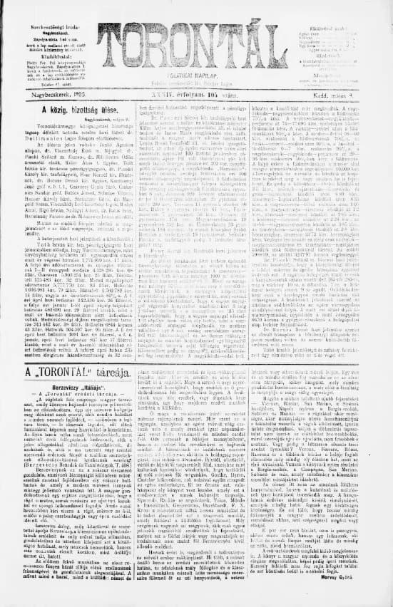 Torontál, 34. évf. 1905. május 9. 105. sz.
