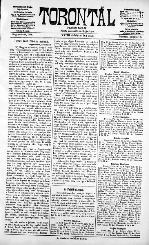 Torontál, 28. évf. 1899. november 16. 263. sz.