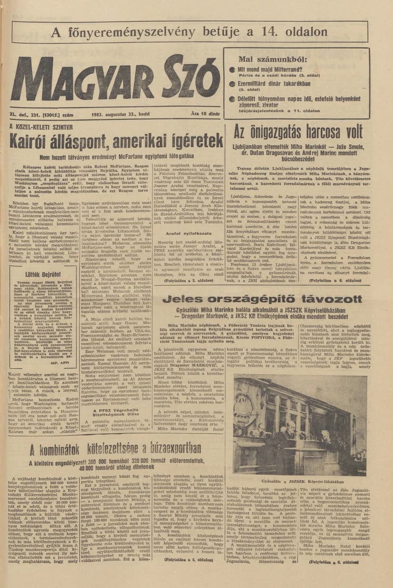 Magyar Szó, 40. évf. 1983. augusztus 23. 231. sz. 1–20. oldal