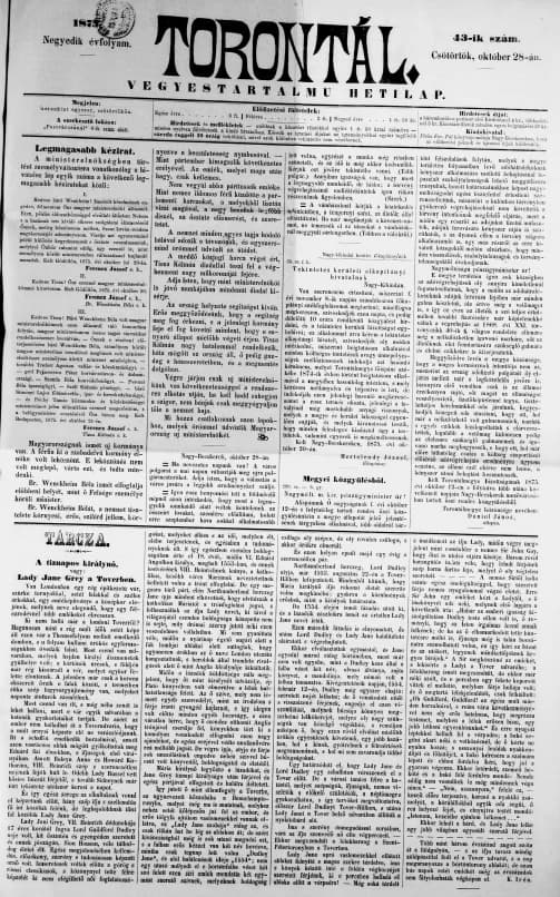 Torontál, 4. évf. 1875. október 28. 43. sz.