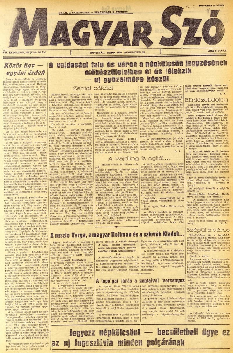 Magyar Szó, 7. évf. 1950. augusztus 22. 199. sz. 1–4. oldal