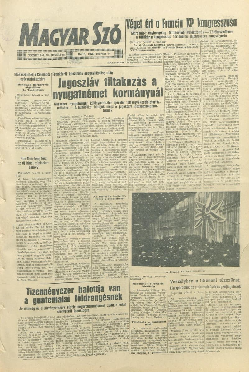 Magyar Szó, 33. évf. 1976. február 9. 38. sz. 1–8. oldal