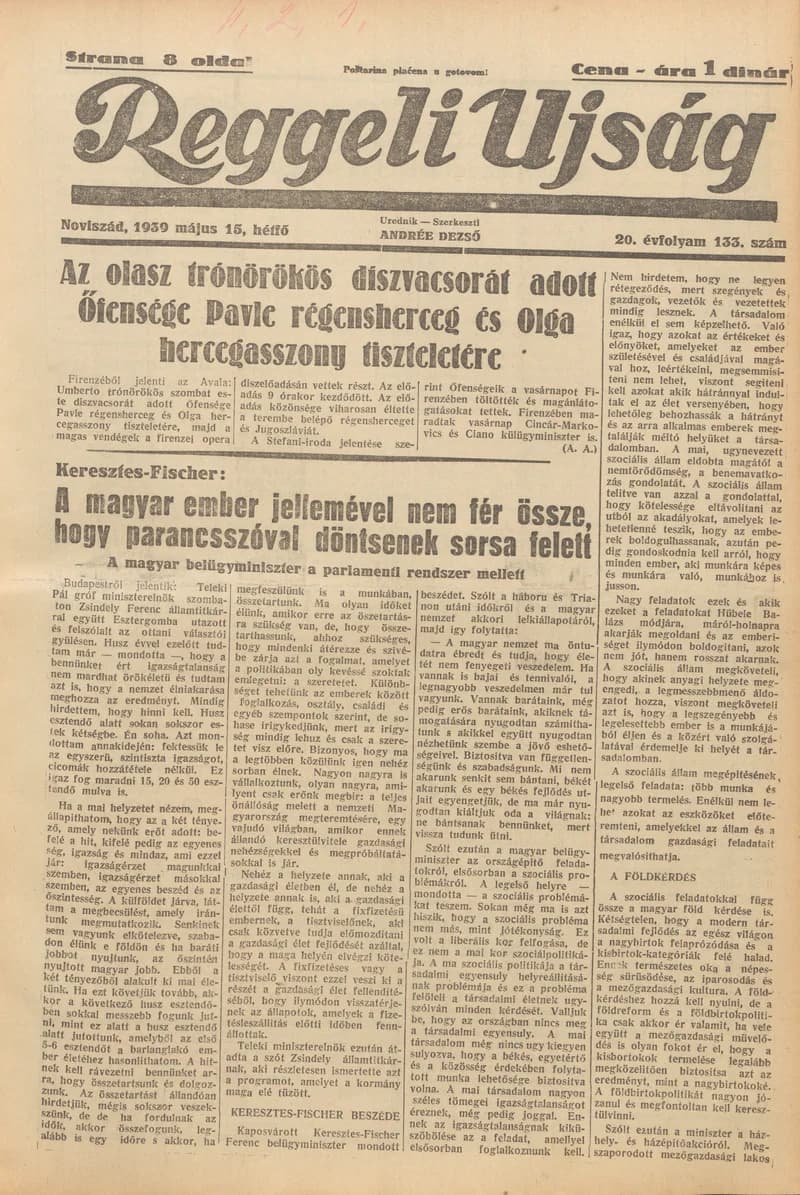Reggeli Újság, 20. évf. 1939. május 15. 133. sz.