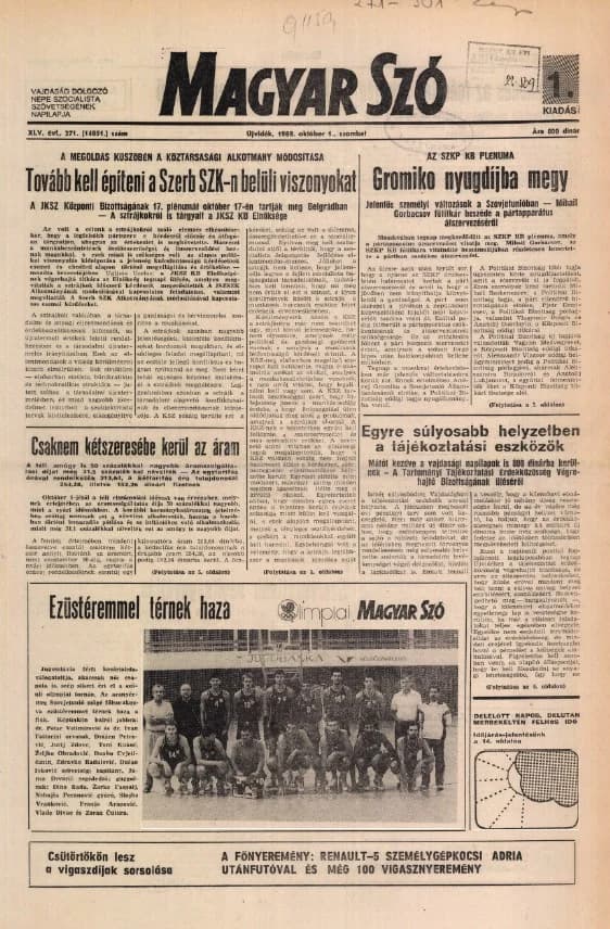 Magyar Szó, 45. évf. 1988. október 1. 271. sz.