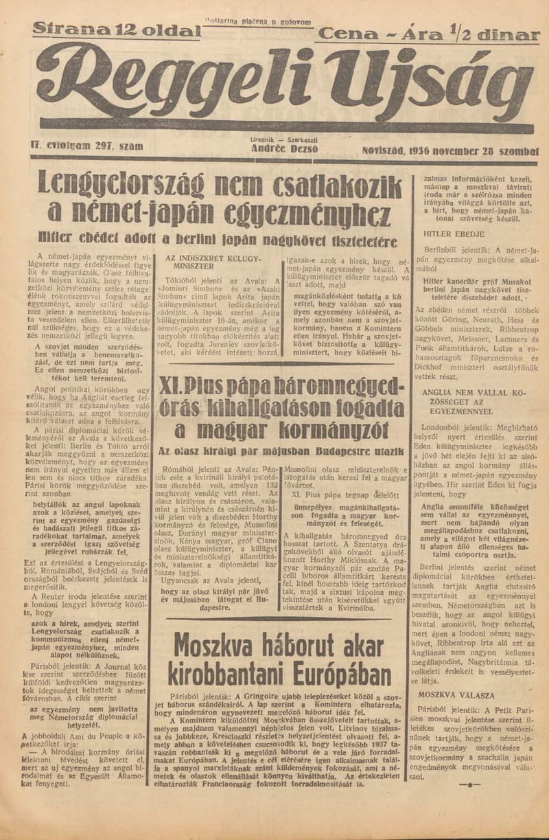 Reggeli Újság, 17. évf. 1936. november 28. 297. sz.