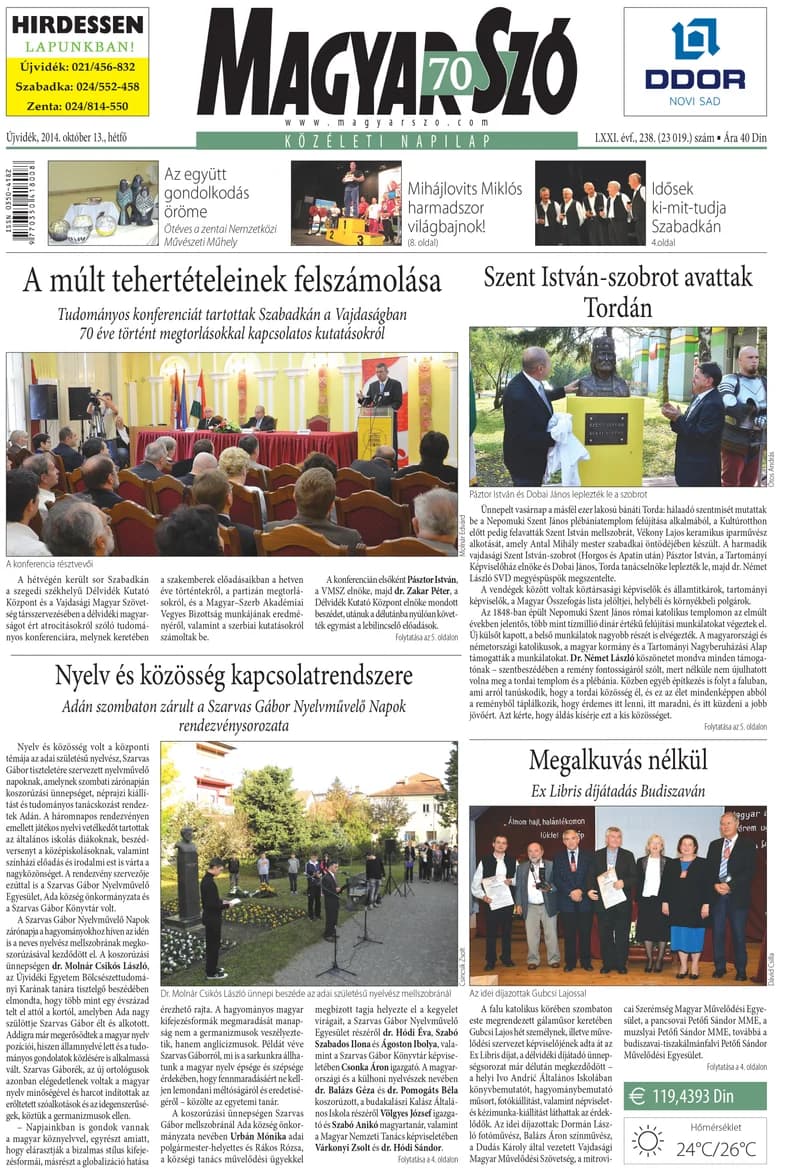 Magyar Szó, 71. évf. 2014. október 13. 238. sz. 1–20. oldal