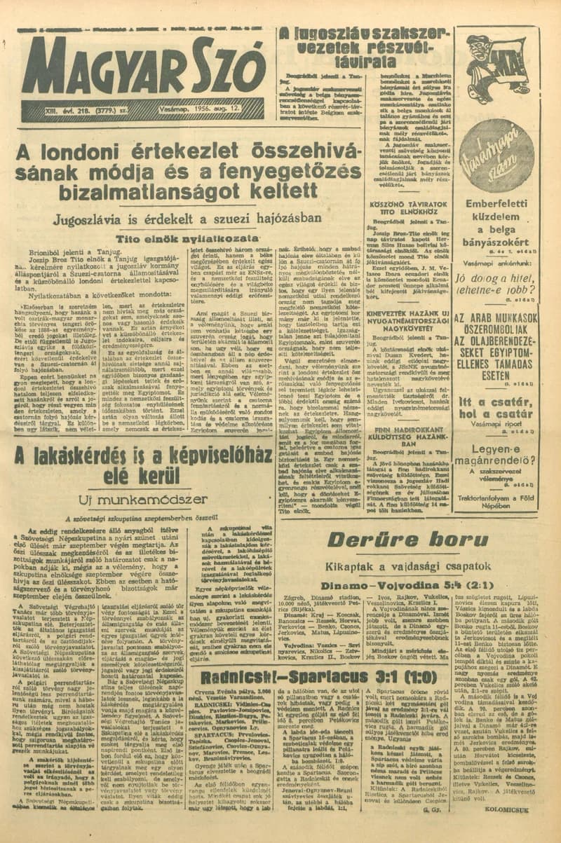 Magyar Szó, 13. évf. 1956. augusztus 12. 218. sz. 1–20. oldal