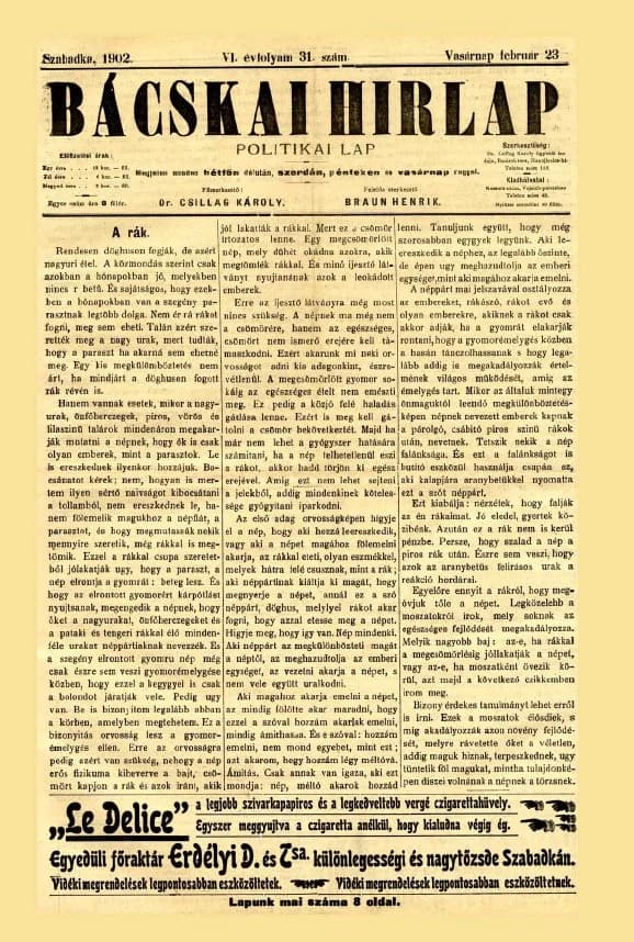 Bácskai Hirlap, 6. évf. 1902. február 23. 31. sz.