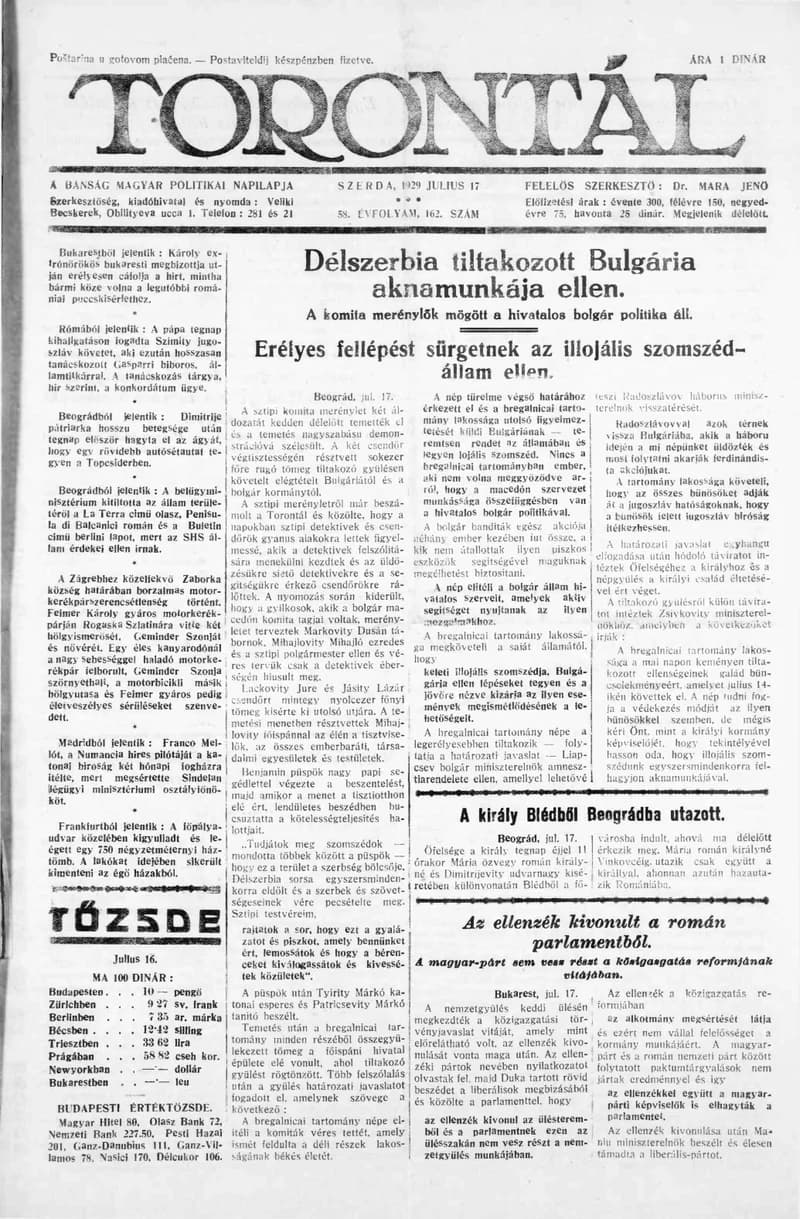 Torontál, 58. évf. 1929. július 17. 162. sz.
