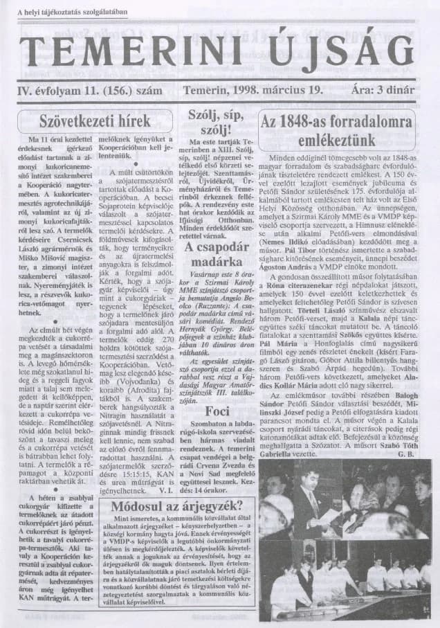 Temerini Újság, 4. évf. 1998. március 19. 11. sz.
