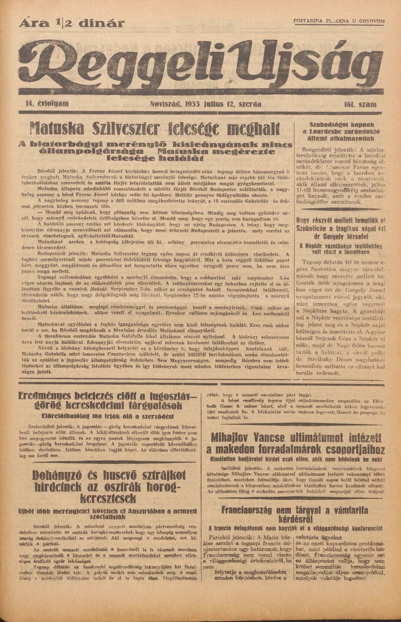 Reggeli Újság, 14. évf. 1933. július 12. 161. sz.