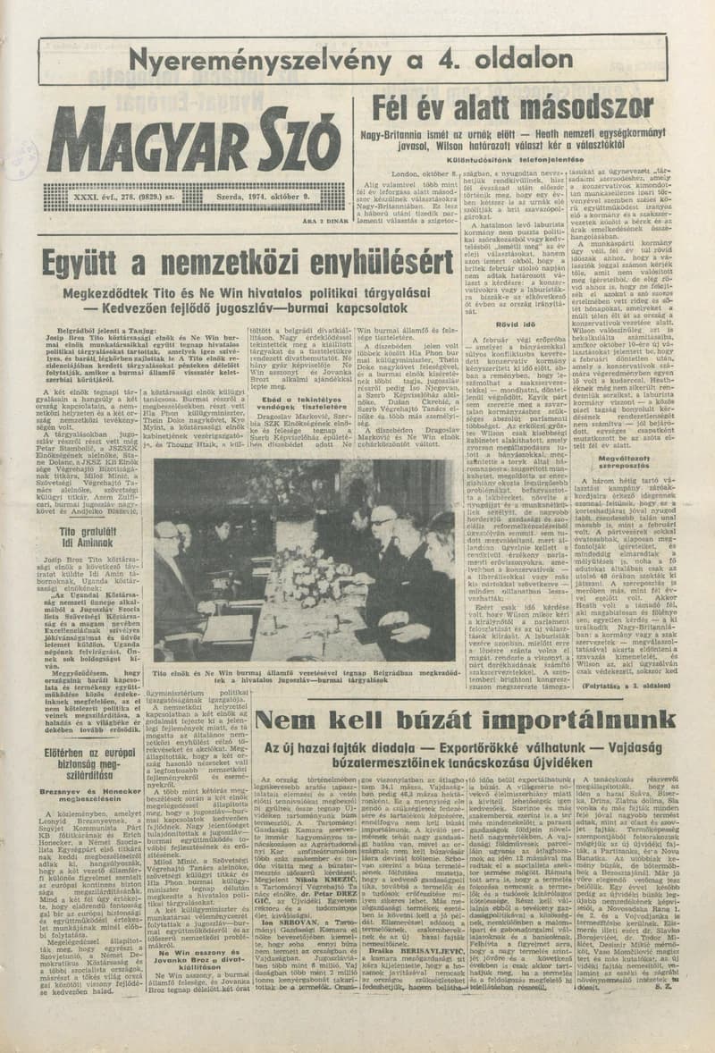Magyar Szó, 31. évf. 1974. október 9. 278. sz. 1–20. oldal