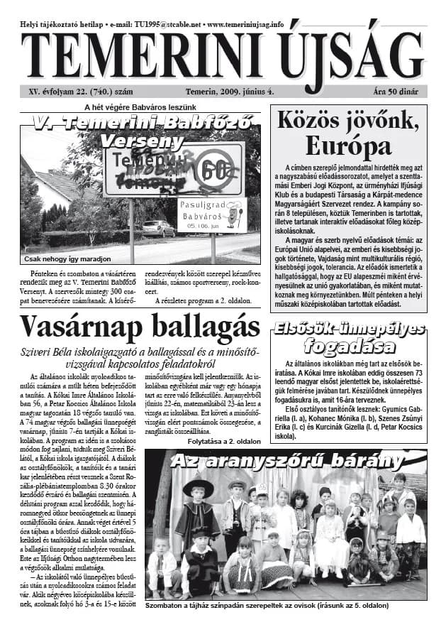 Temerini Újság, 15. évf. 2009. június 4. 22. sz.