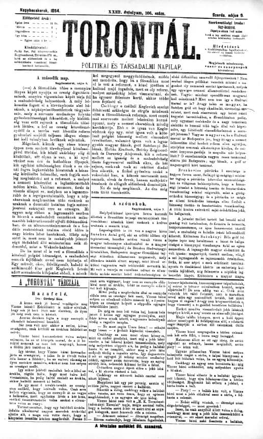 Torontál, 23. évf. 1894. május 9. 106. sz.