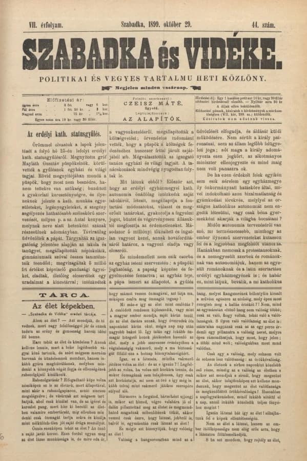 Szabadka és vidéke II, 7. évf. 1899. október 29. 44. sz.