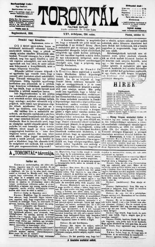 Torontál, 25. évf. 1896. október 16. 238. sz.