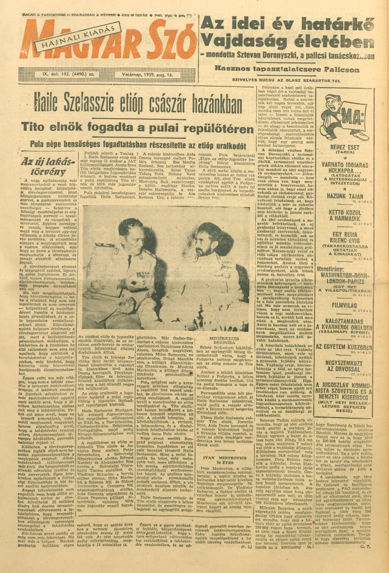 Magyar Szó, 16. évf. 1959. augusztus 16. 192. sz. 1–20. oldal