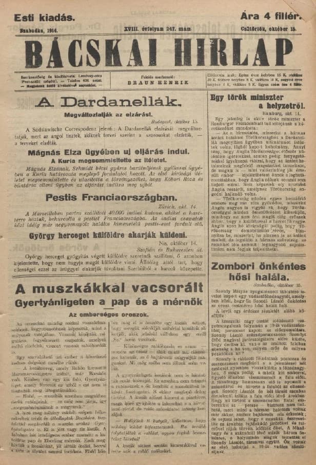 Bácskai Hirlap, 18. évf. 1914. október 15. 247. sz.