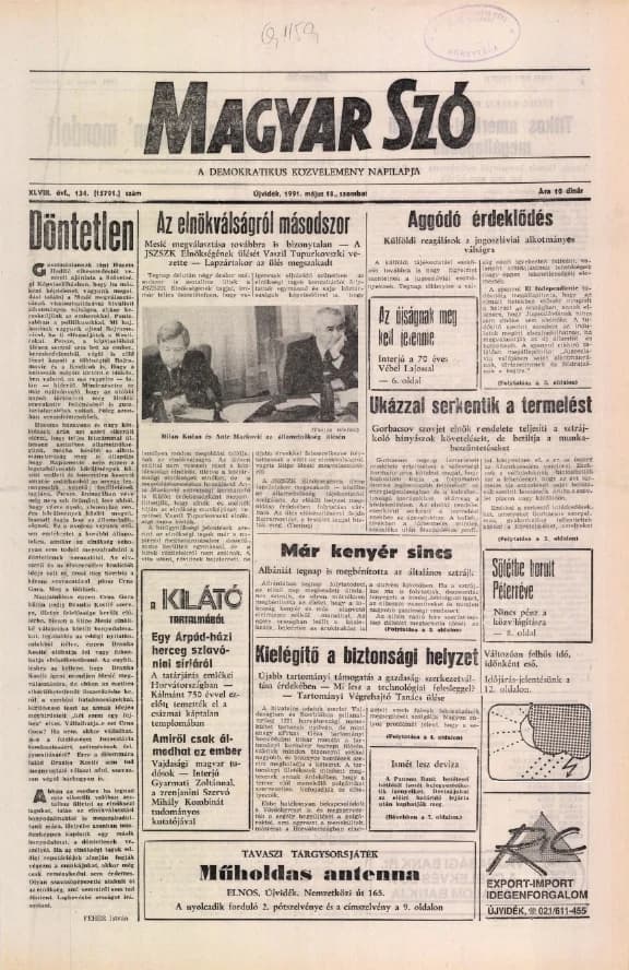 Magyar Szó, 48. évf. 1991. május 18. 134. sz. 1–24. oldal