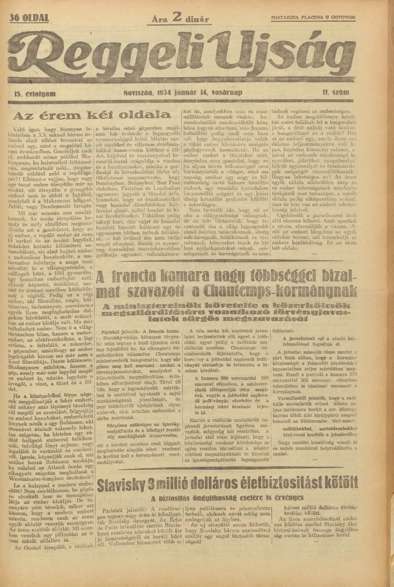 Reggeli Újság, 15. évf. 1934. január 14. 11. sz.