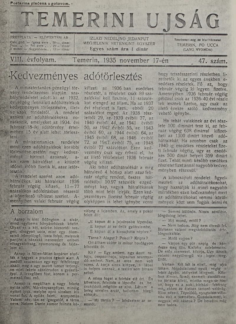 Temerini Újság 1928-1944, 8. évf. 1935. november 17. 47. sz.