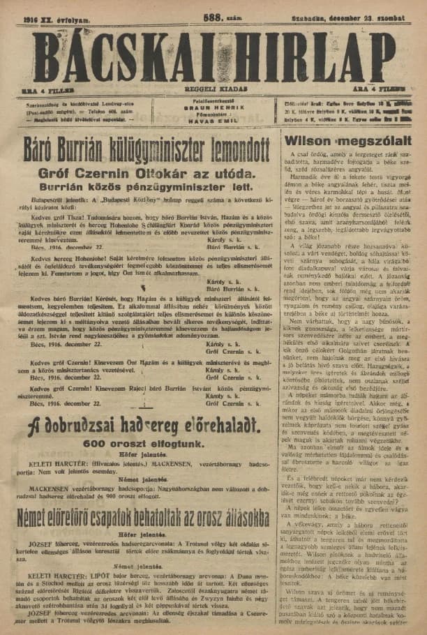 Bácskai Hirlap, 20. évf. 1916. december 23. 588. sz.