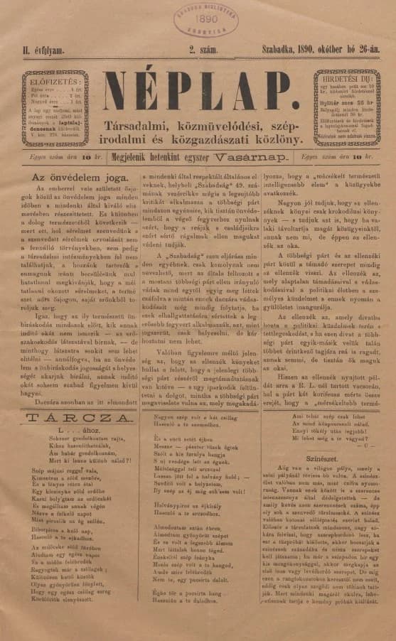 Néplap, 4. évf. 1890. október 26. 2. sz.