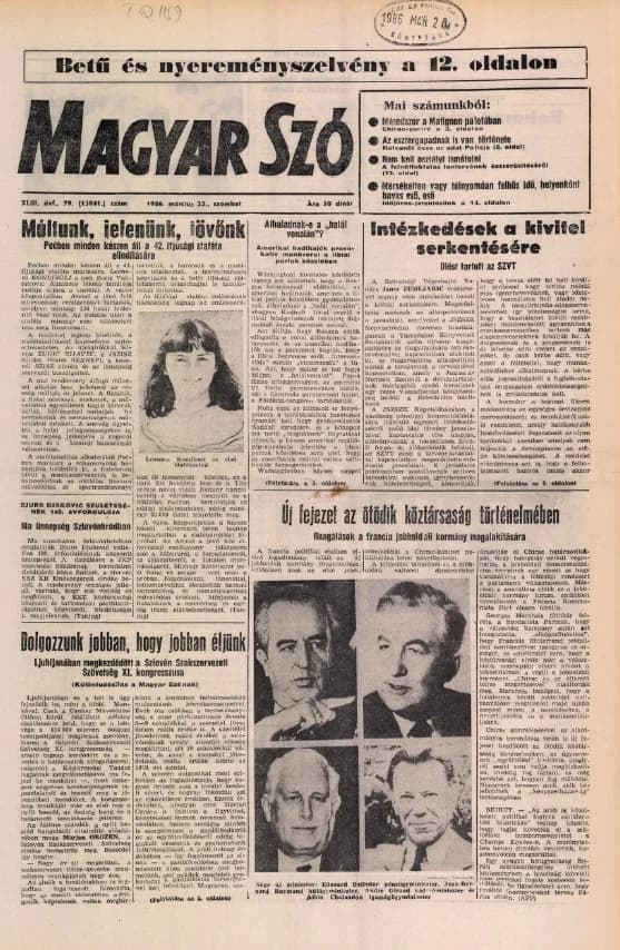 Magyar Szó, 43. évf. 1986. március 22. 79. sz. 1–28. oldal