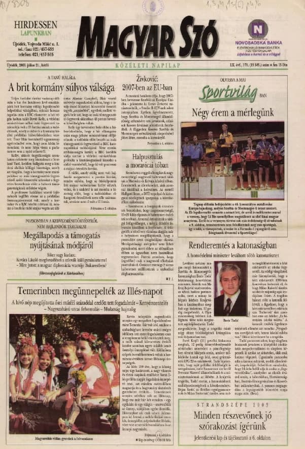 Magyar Szó, 60. évf. 2003. július 21. 170. sz. 1–16. oldal