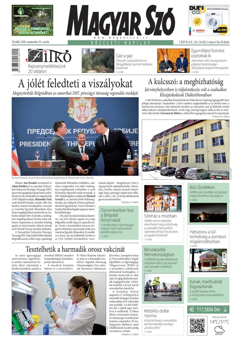 Magyar Szó, 77. évf. 2020. szeptember 23. 218. sz. 1–16. oldal