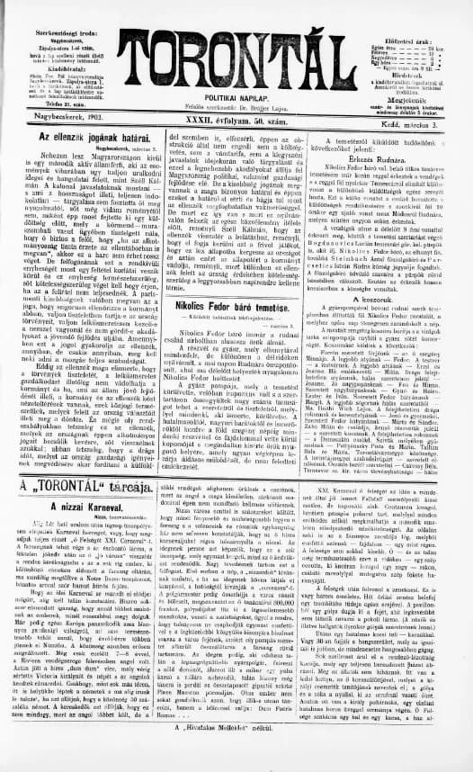Torontál, 32. évf. 1903. március 3. 50. sz.
