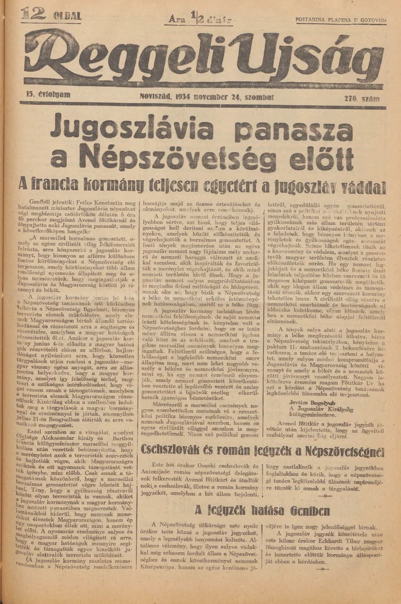 Reggeli Újság, 15. évf. 1934. november 24. 276. sz.