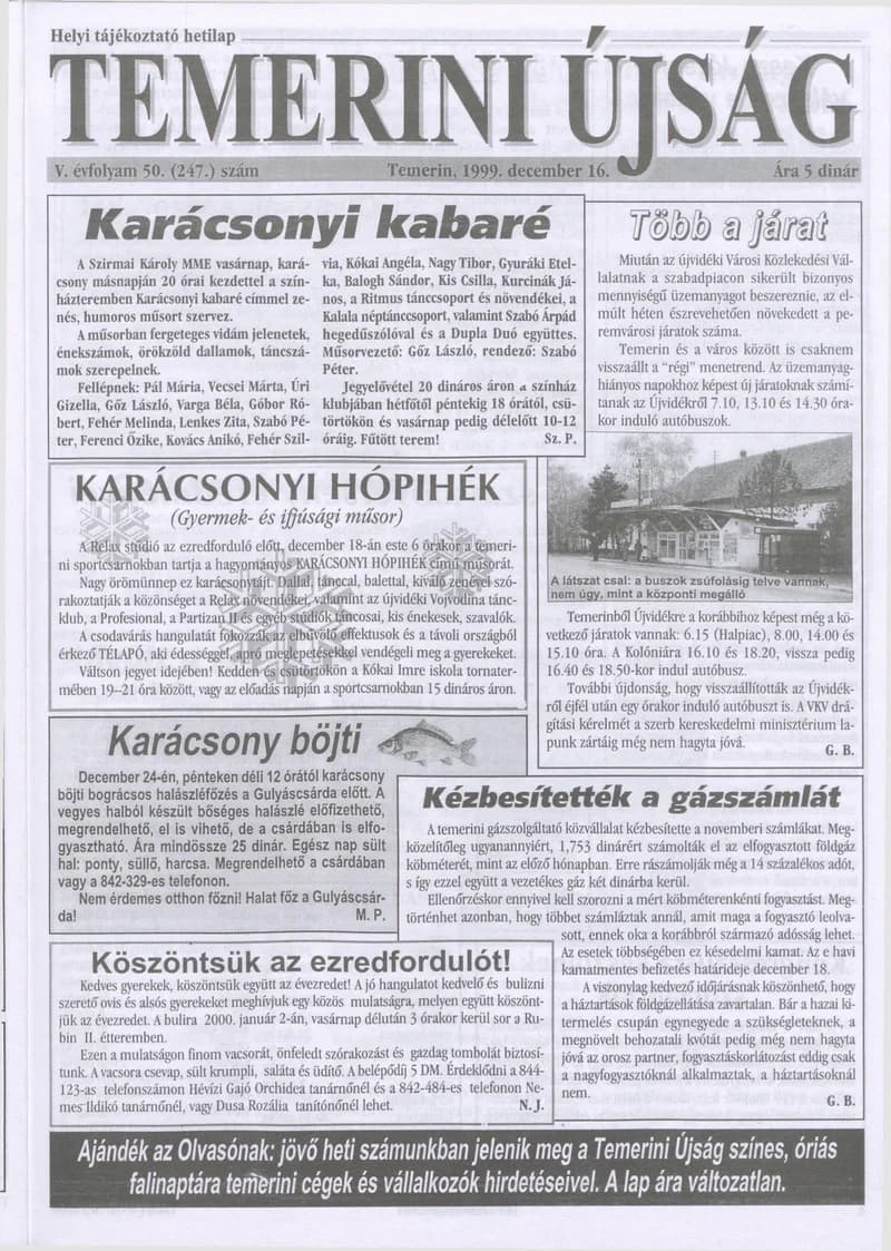 Temerini Újság, 5. évf. 1999. december 16. 50. sz.