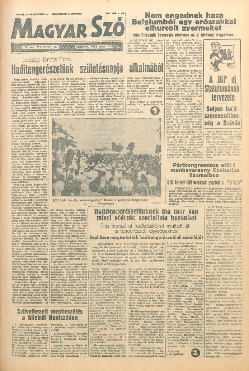 Magyar Szó, 9. évf. 1952. szeptember 11. 217. sz. 1–6. oldal
