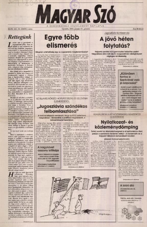 Magyar Szó, 49. évf. 1992. január 17. 15. sz. 1–20. oldal