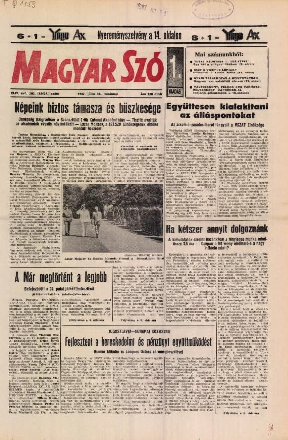 Magyar Szó, 44. évf. 1987. július 26. 203. sz. 1–32. oldal