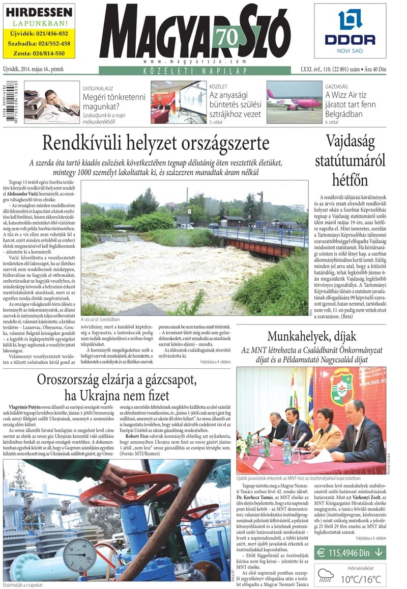 Magyar Szó, 71. évf. 2014. május 16. 110. sz. 1–16. oldal