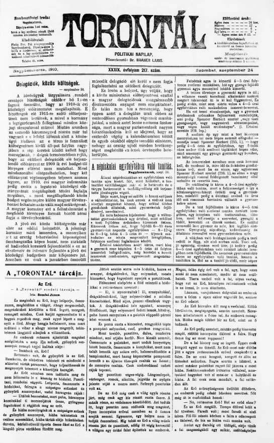 Torontál, 39. évf. 1910. szeptember 24. 217. sz.
