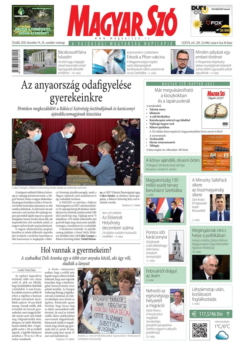 Magyar Szó, 77. évf. 2020. december 19. – 20. 293. sz.