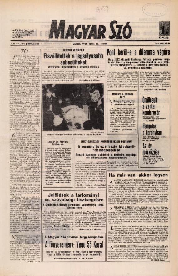 Magyar Szó, 46. évf. 1989. április 19. 106. sz. 1–20. oldal
