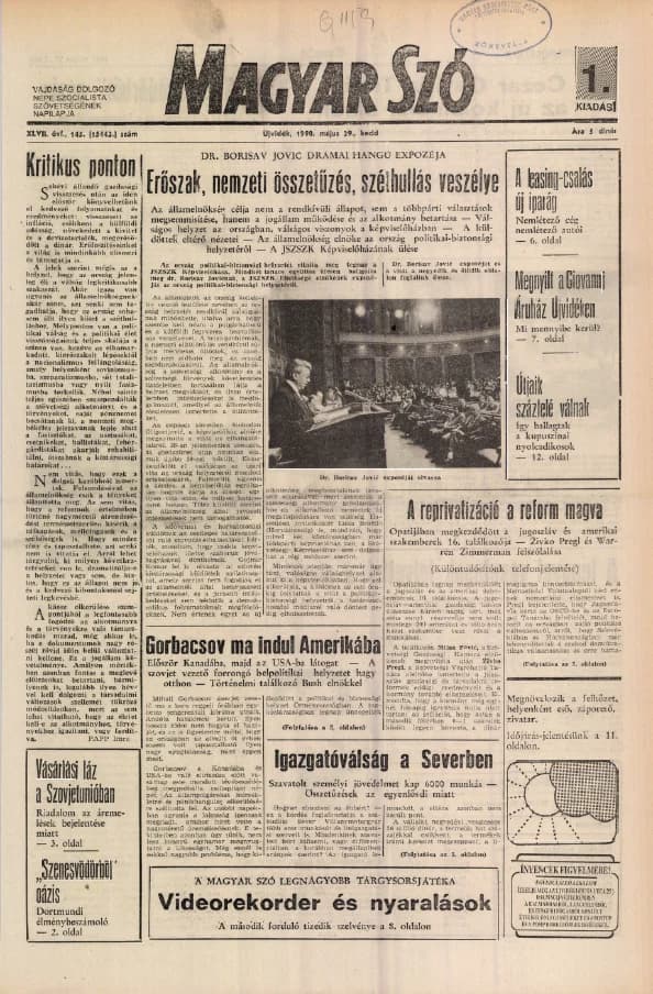 Magyar Szó, 47. évf. 1990. május 29. 145. sz. 1–20. oldal